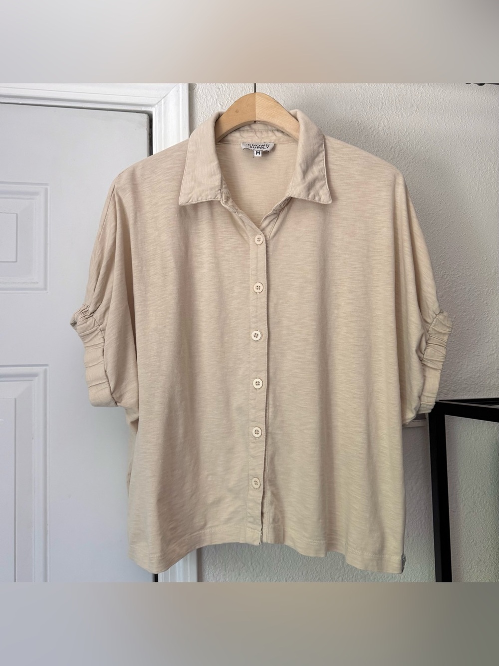KNOWN SUPPLY cream ivory cotton organic slub batwing dolman boxy cropped tee top